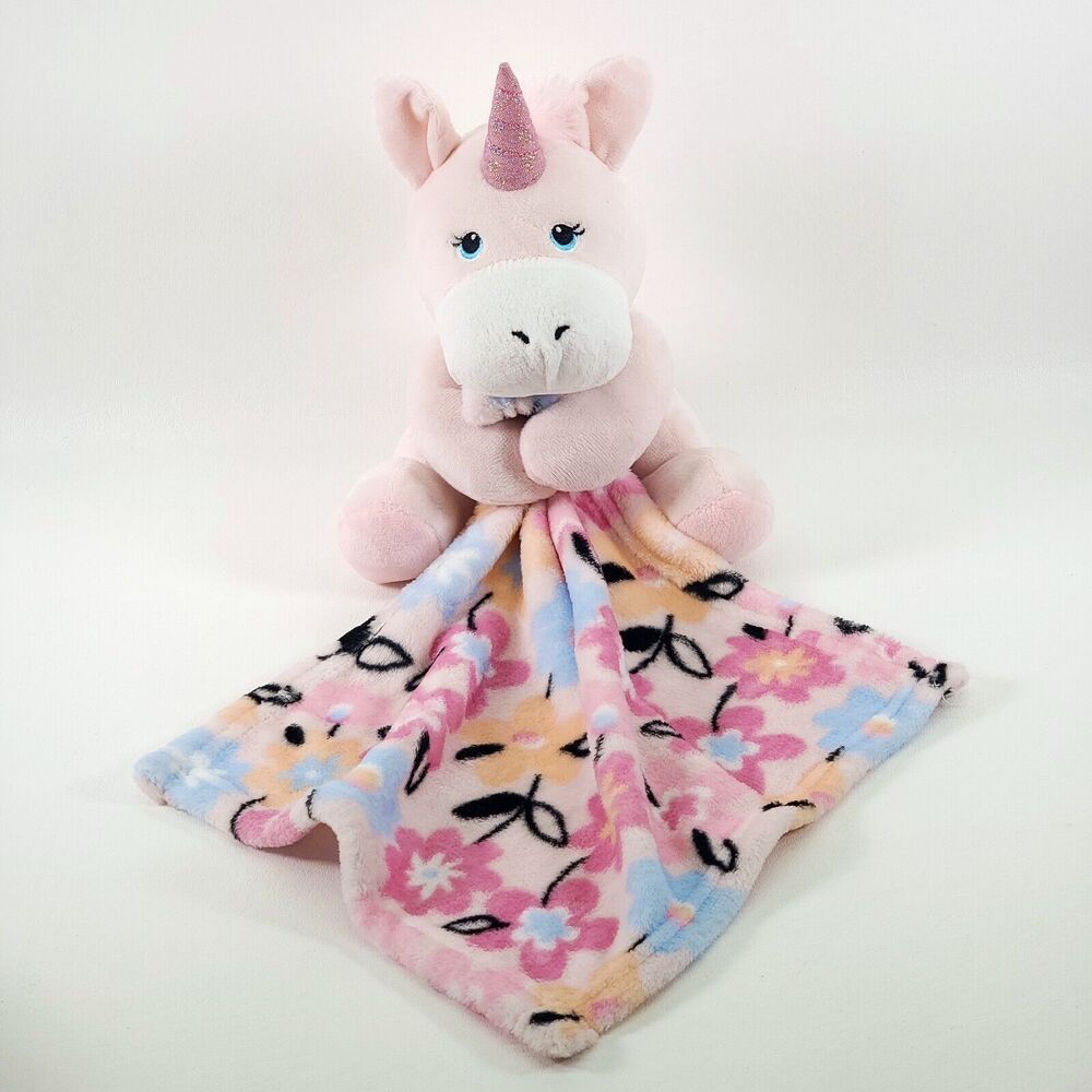 Little Beginnings Pink Unicorn Lovey Security Blanket Floral Stuffed Animal Toy